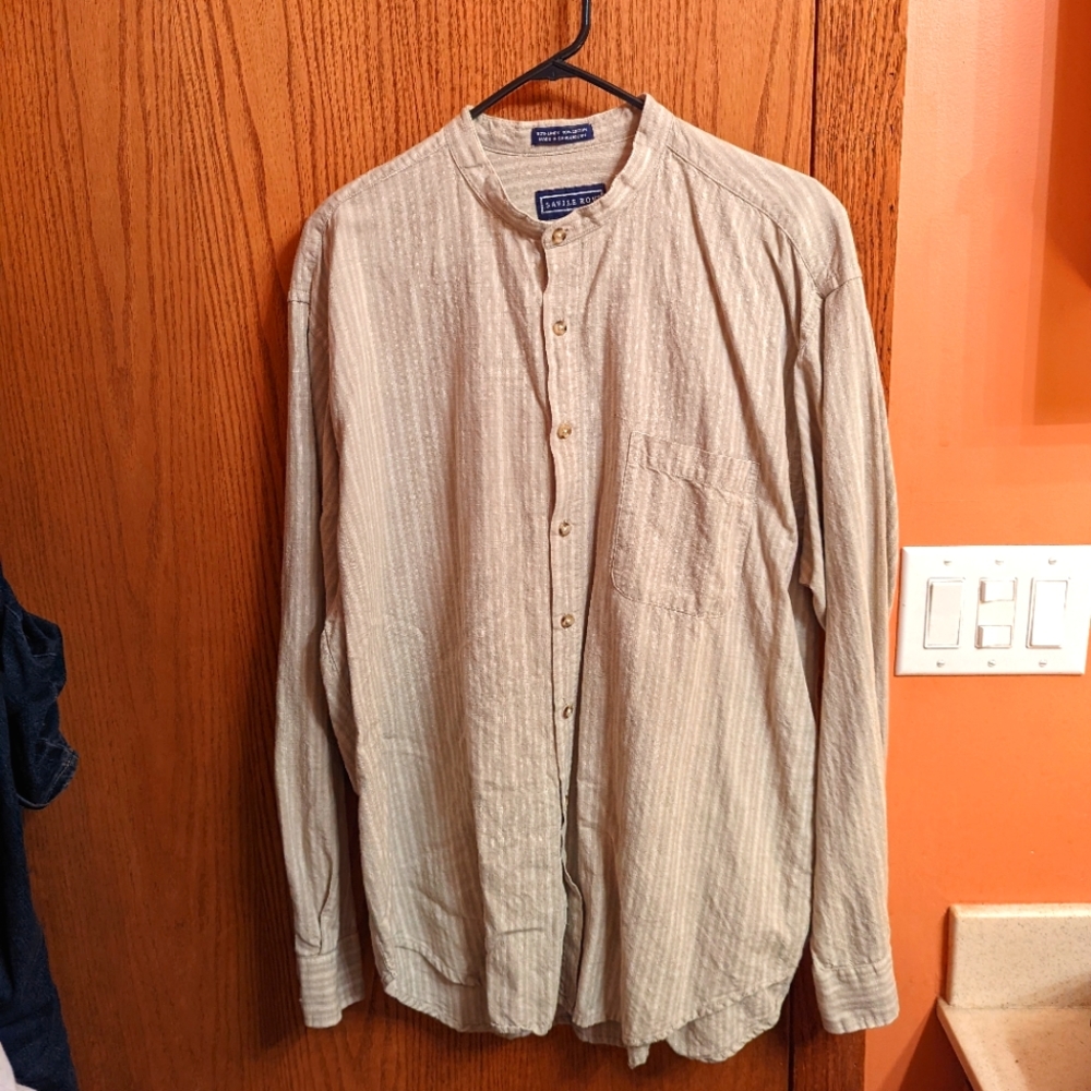 3/$30 Saville Row Cotton Linen Nerho Collar Shirt